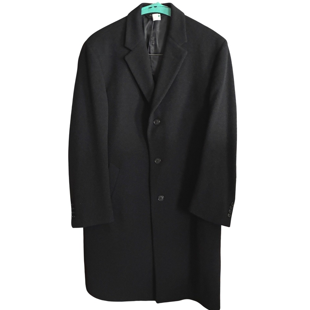 Jos A Bank 100% Wool Overcoat Black Single Breasted 3 Button Mens 40R
